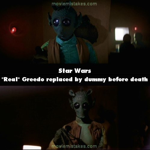 Phim Star Wars, Greedo đã được thay thể bằng nguời nộm trước cảnh anh bị phát nổ.